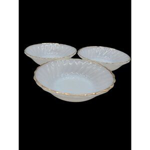 Anchor Hocking Ring Dish 3 White Milk Glass Bowl Scalloped Edges 4.75" Vintage